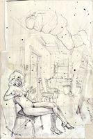 Study for Brandy Doing Glitter, ballpoint drawing by Warren Criswell
